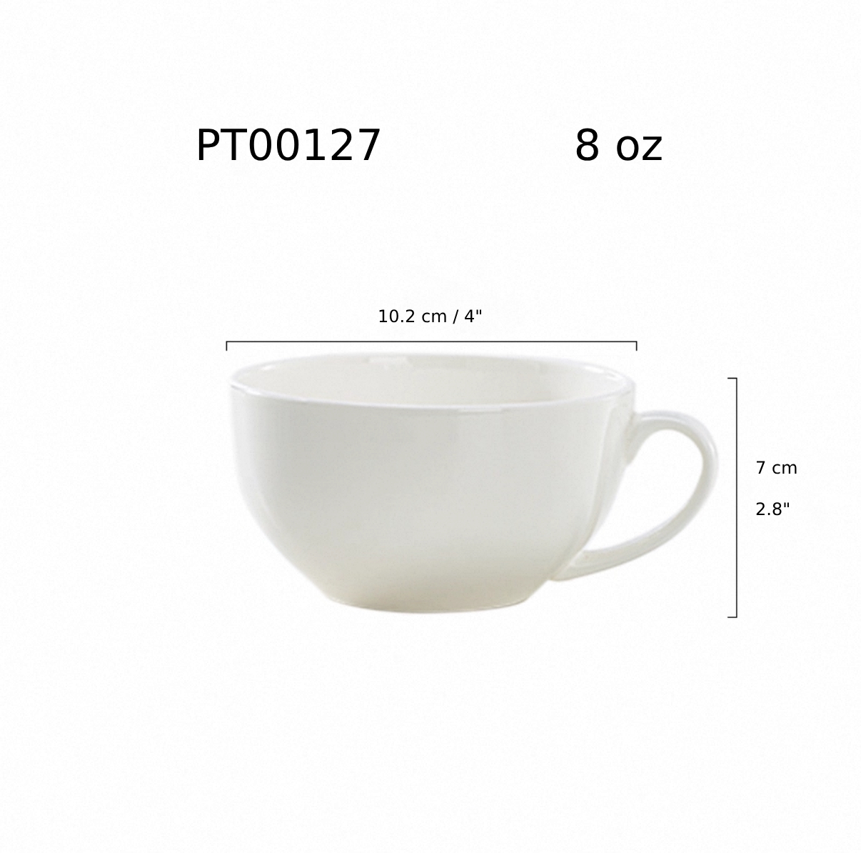 Chefco White Jumbo Coffee Mug, 8oz - Ceramic, White(PT00127)