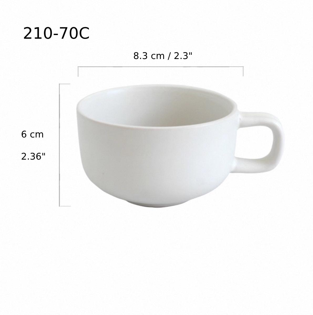 3 1/4" Dia White Ceramic Round Stackable Coffee Cup, 2 3/8" High, #2 - Ceramic, White(185CC), Cameo (210-70C)