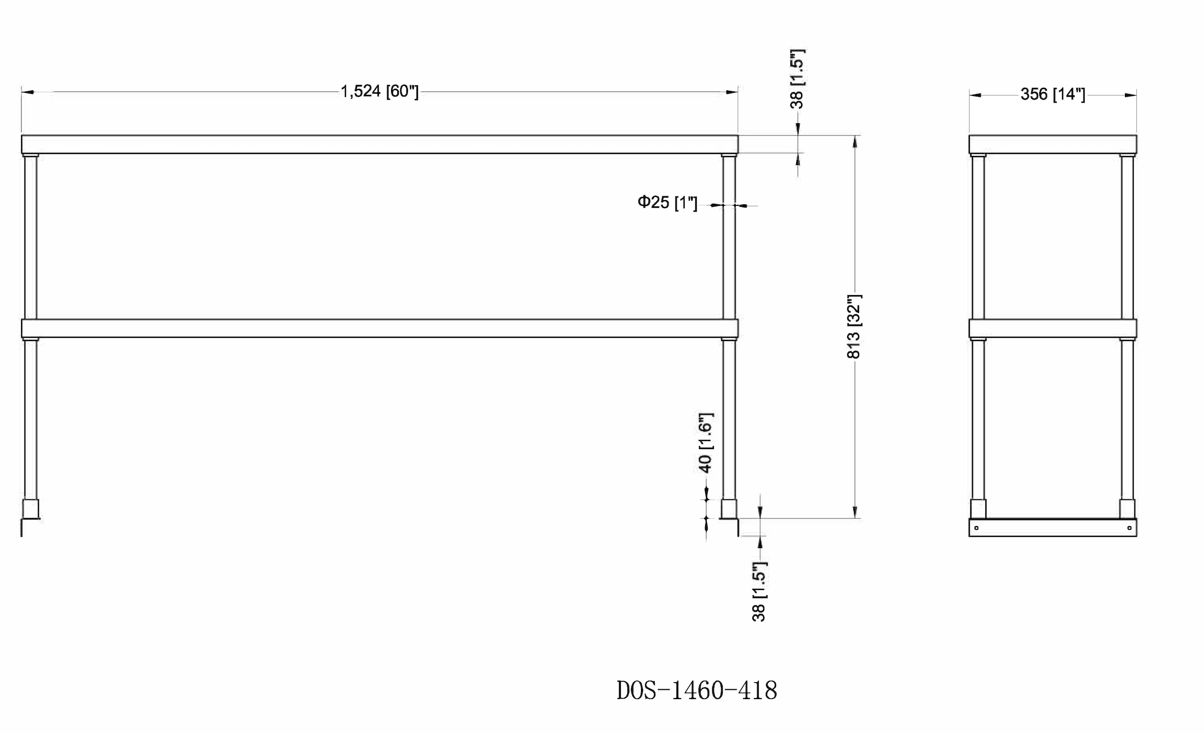 Étagère à deux niveaux en acier inoxydable 304, calibre 18, Metal304
