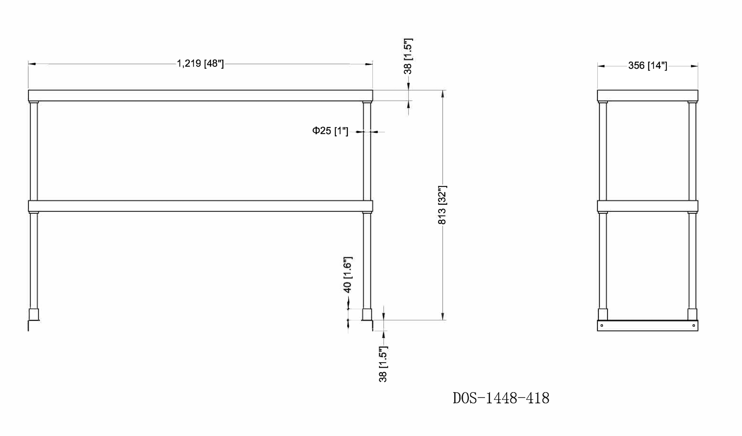 Étagère à deux niveaux en acier inoxydable 304, calibre 18, Metal304