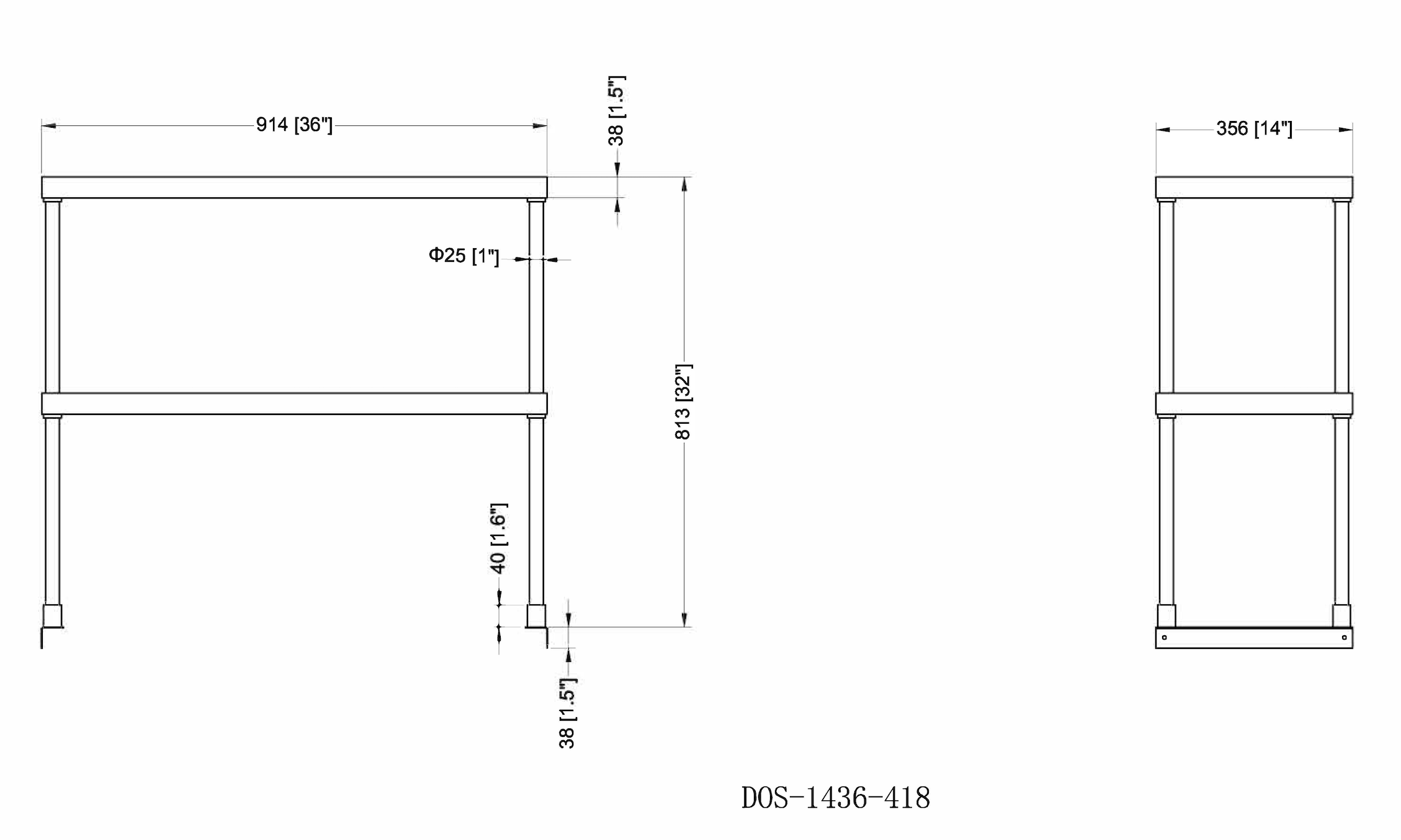 Étagère à deux niveaux en acier inoxydable 304, calibre 18, Metal304