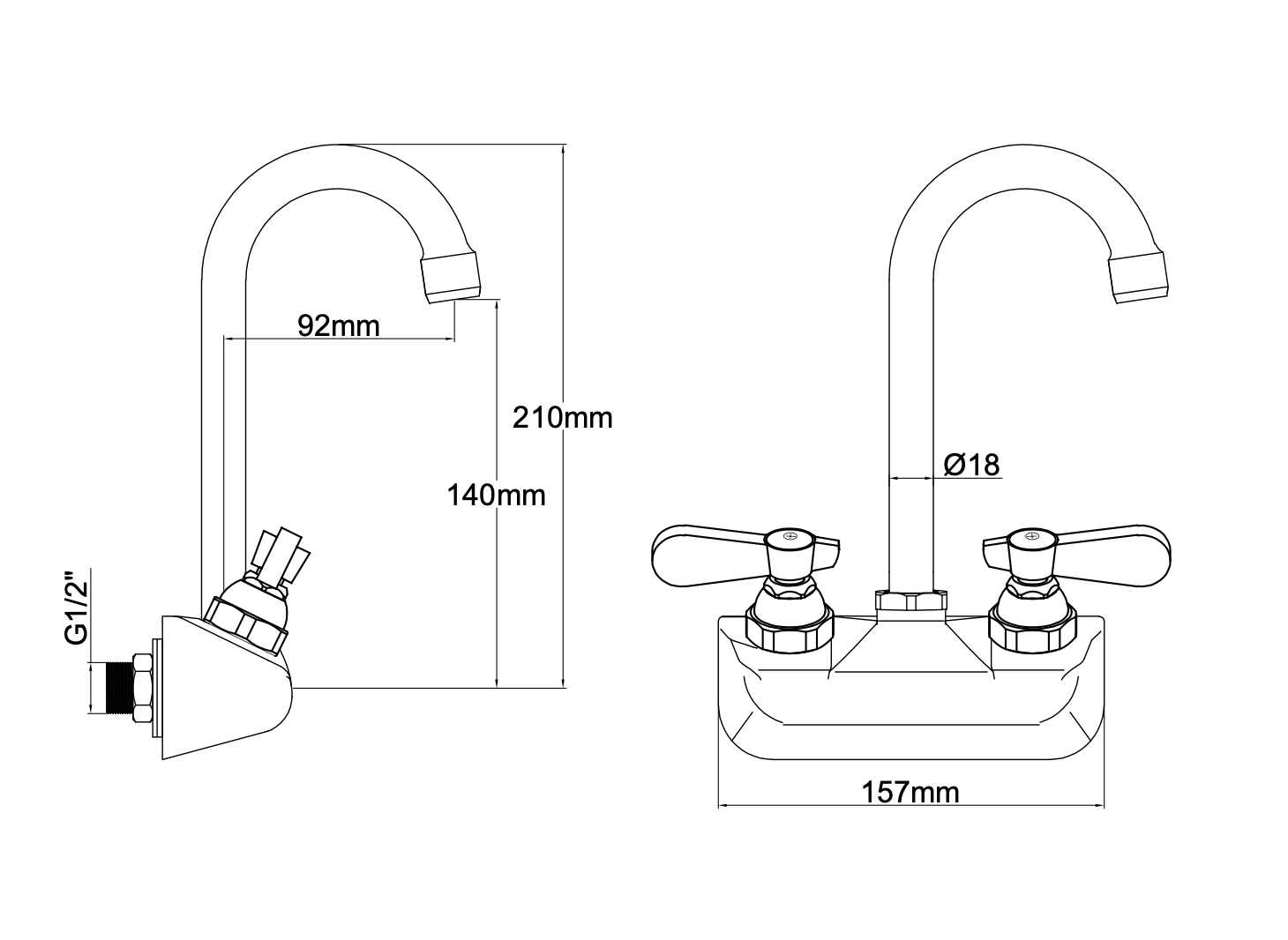 Wall-Mounted Faucet,4" pantry faucet with ceramic cartridge with NO.3 lever with 92mm center gooseneck (M99E-SG02) - Chefcoca