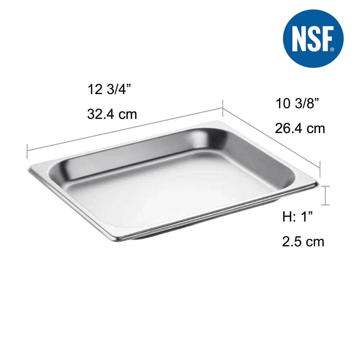 Half Size 1" Deep 24 Gauge Anti-Jam 304 Stainless Steel Steam Table Pan