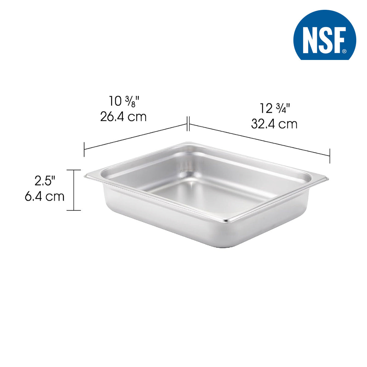 Half Size 2 1/2" Deep 24 Gauge Anti-Jam 304 Stainless Steel Steam Table Pan