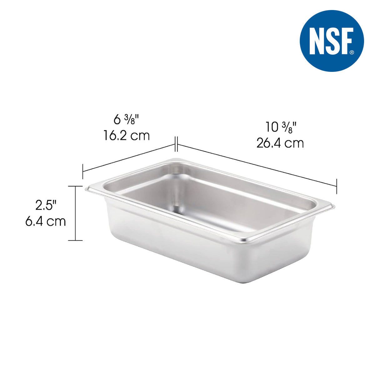 1/4 Size 2 1/2" Deep 24 Gauge Anti-Jam 304 Stainless Steel Steam Table Pan