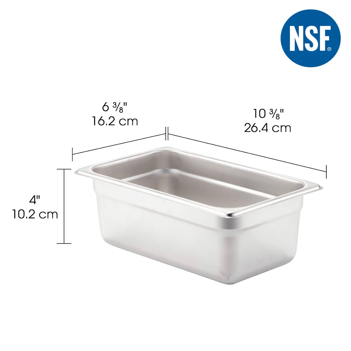 1/4 Size 4" Deep 24 Gauge Anti-Jam 304 Stainless Steel Steam Table Pan