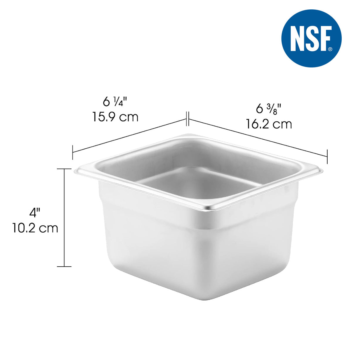 1/6 Size 4" Deep 24 Gauge Anti-Jam 304 Stainless Steel Steam Table Pan