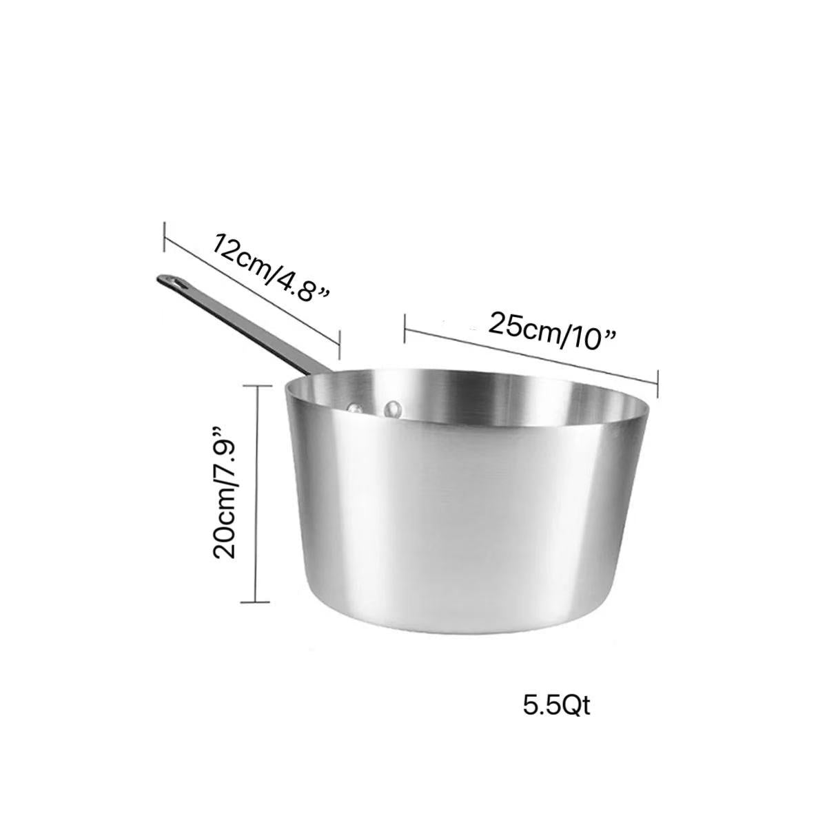 Sub-equip,ASP-5.5QT, Heavy-Weight Tapered Aluminium Natural Finish Sauce Pan(25cm/10" Dia ,3mm Thickness) - Chefcoca