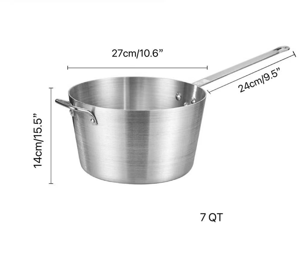 Sub-equip,ASP-7QT, Heavy-Weight Tapered Aluminium Natural Finish Sauce Pan(27cm/10.6" Dia ,3mm Thickness) - Chefcoca