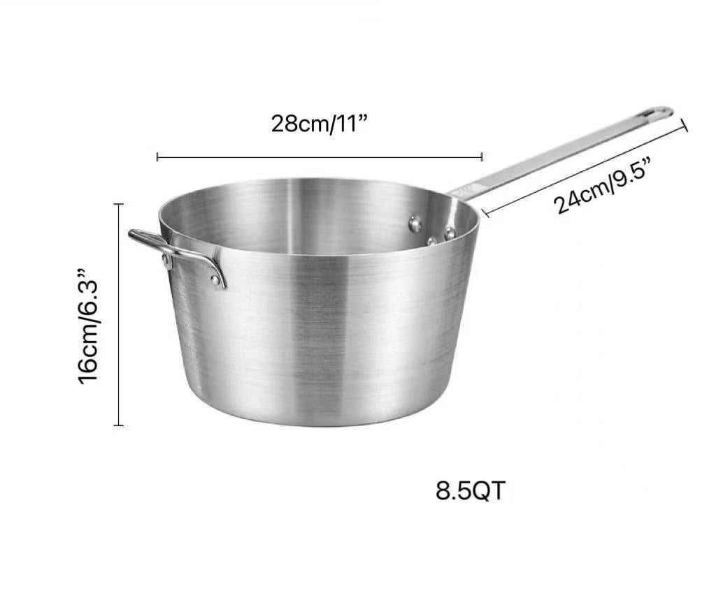 Sub-equip,ASP-8.5QT, Heavy-Weight Tapered Aluminium Natural Finish Sauce Pan(28cm/11" Dia ,3mm Thickness) - Chefcoca