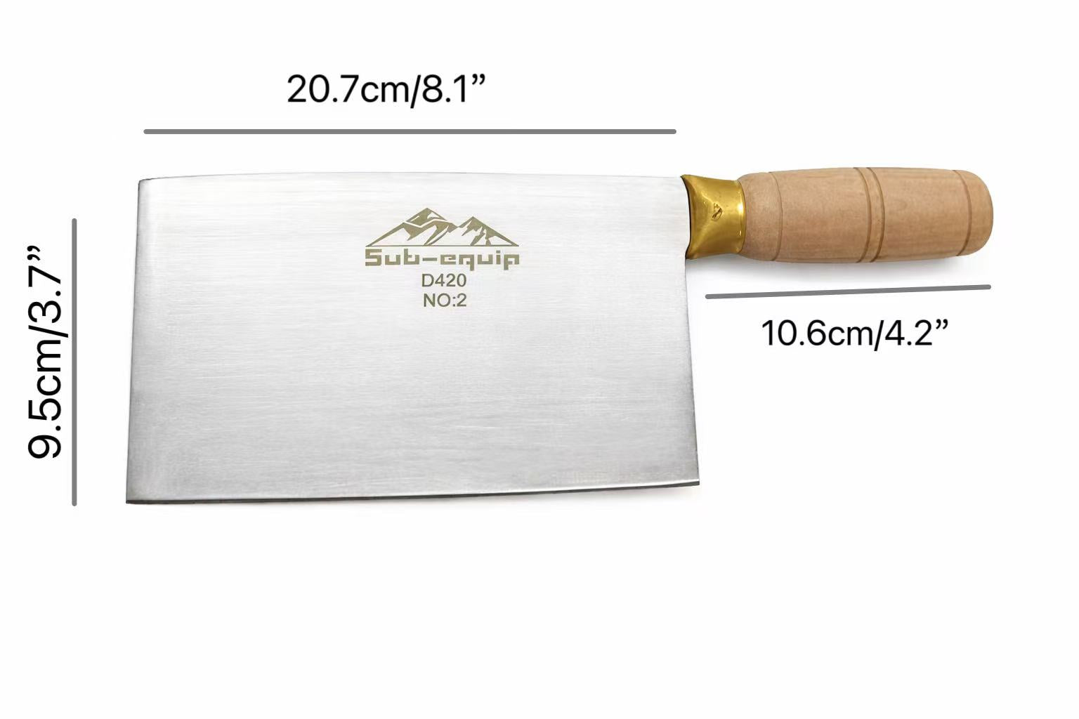 Sub-equip,D420, #2 Stainless Steels SANG Cleaver with Wooden Handle - Chefcoca