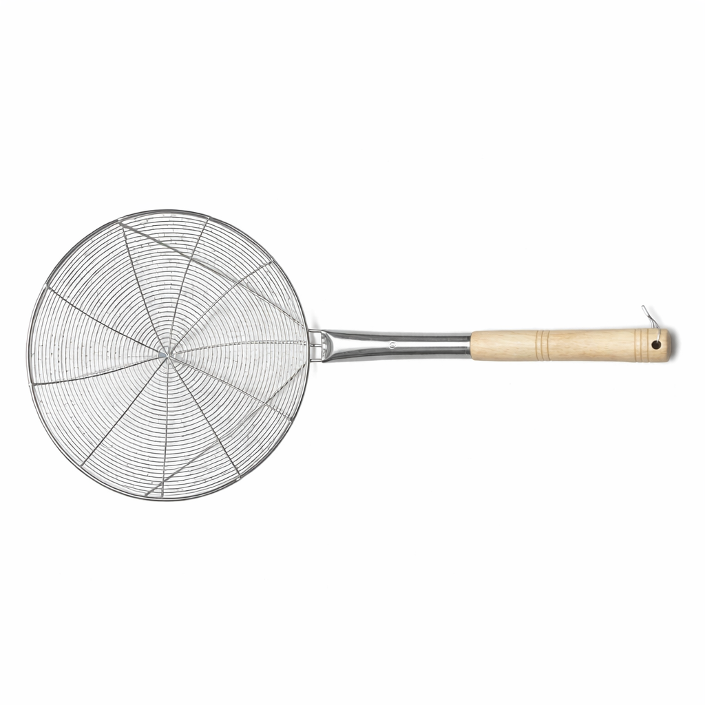 Sub-equip,HHSW-30R, 12" Dia Round Reinforced Stainless Steel Strainer with Wood Handle - Chefcoca
