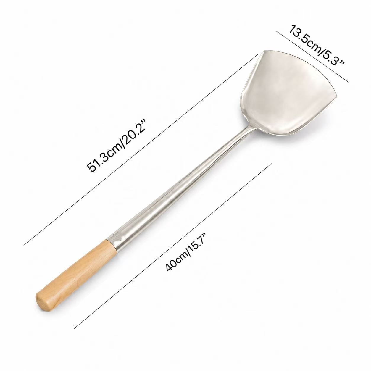 Sub-equip,ISWH-1W,  #1 Stainless Steel Wok Shovel with Wooden Handle – 13.5cm/5.3” Width - Chefcoca