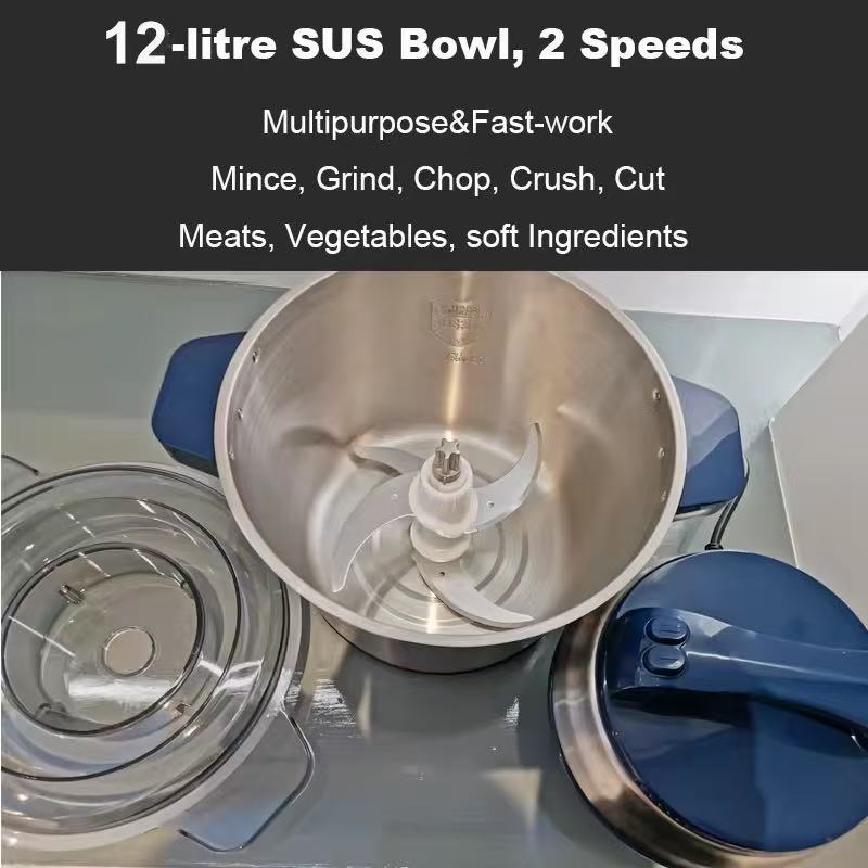 Sub-equip, JR-612, 1200W Electric Food Chopper with 12L Stainless Steel Bowl - Chefcoca