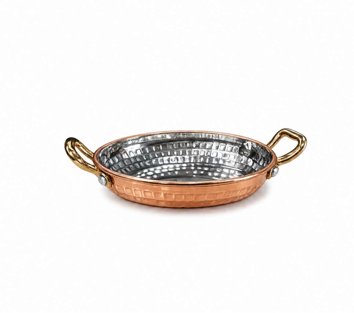 Sub-equip,OPD-1812RG,Stainless Steel Rose Gold Hammered Oval Deep Plate with Double Handle -（L18cm x W12cm x H2.7cm)(7.1"x4.7"x1.1) - Chefcoca