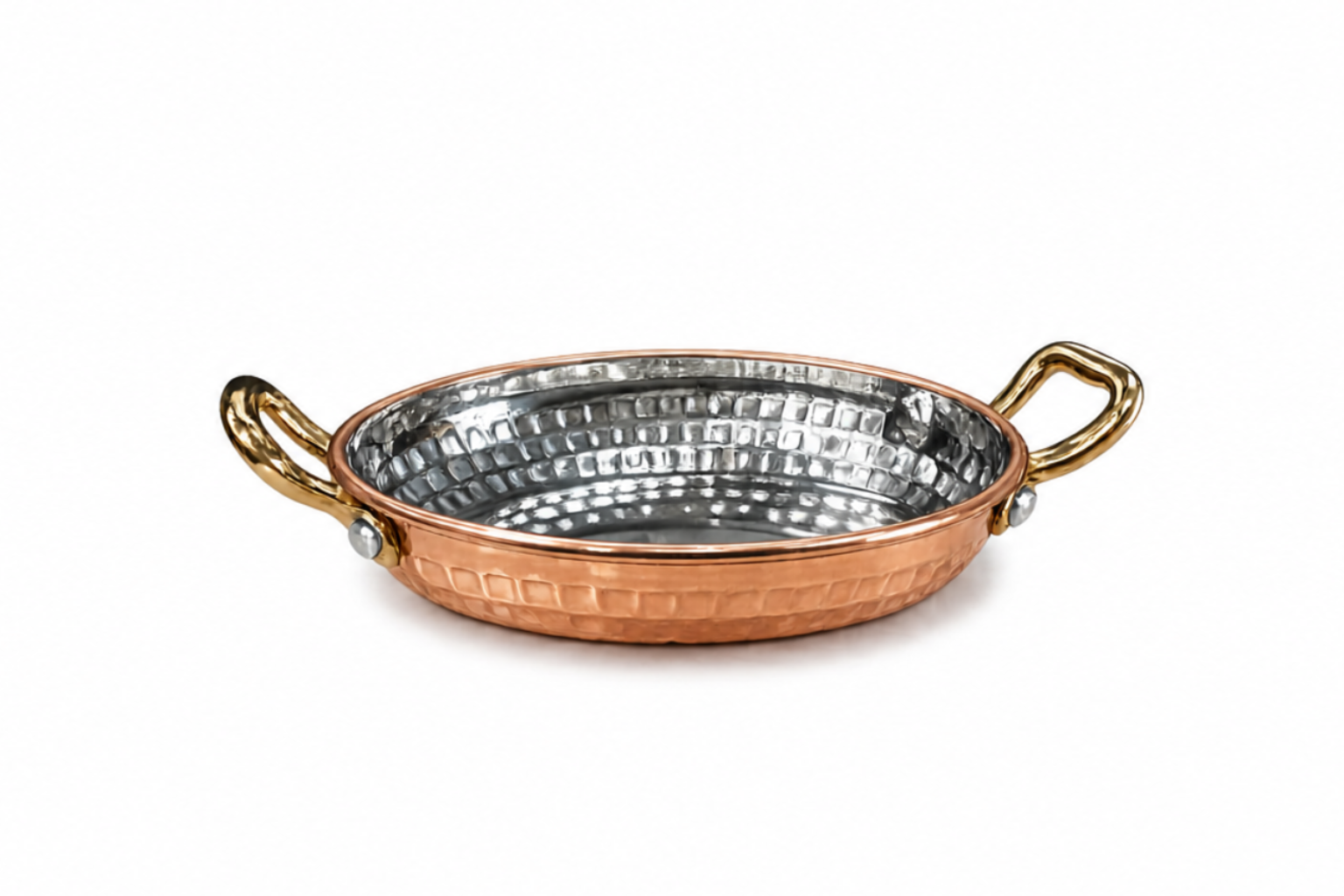 Sub-equip,OPD-2014RG,Stainless Steel Rose Gold Hammered Oval Deep Plate with Double Handle -(L20cm x W14cm x H3cm)(7.9"x5.5"x1.2") - Chefcoca