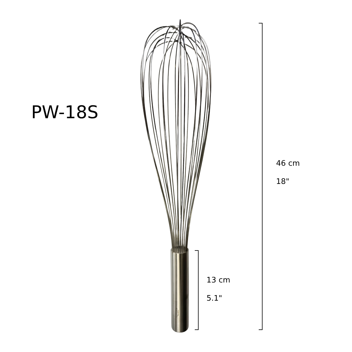 Sub-equip, PW-18S, 18" Piano Whisks, Stainless Steel with Epoxy