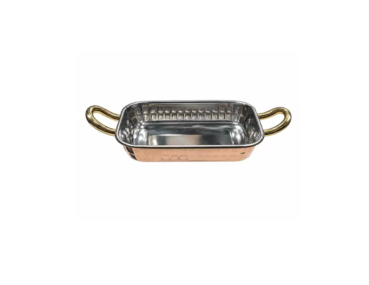 Sub-equip,RPD-12082RG,Rose Gold Hammered Stainless Steel Rectangle Deep Plate with Double Handle – (12 cm L x 8cm W x 2 cm H)(4.72" x 3.15" x 0.8") - Chefcoca