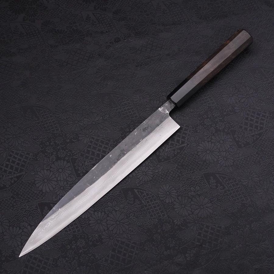 MUSASHI Sujihiki Blue steel #2 Kurouchi Damascus Buffalo Ebony Handle 240mm (120-240) - Chefcoca