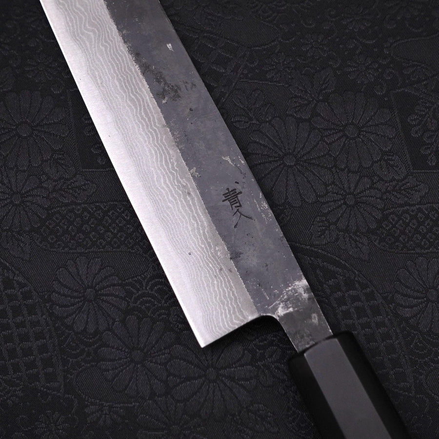 MUSASHI Sujihiki Blue steel #2 Kurouchi Damascus Buffalo Ebony Handle 240mm (120-240) - Chefcoca