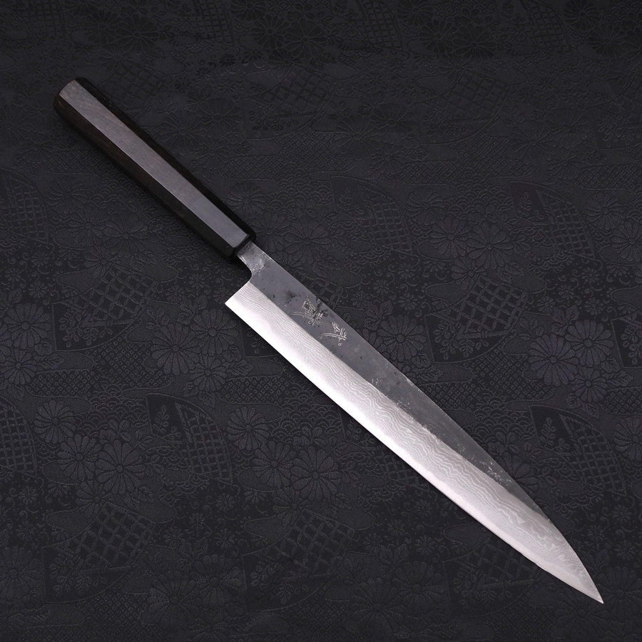 MUSASHI Sujihiki Blue steel #2 Kurouchi Damascus Buffalo Ebony Handle 240mm (120-240)