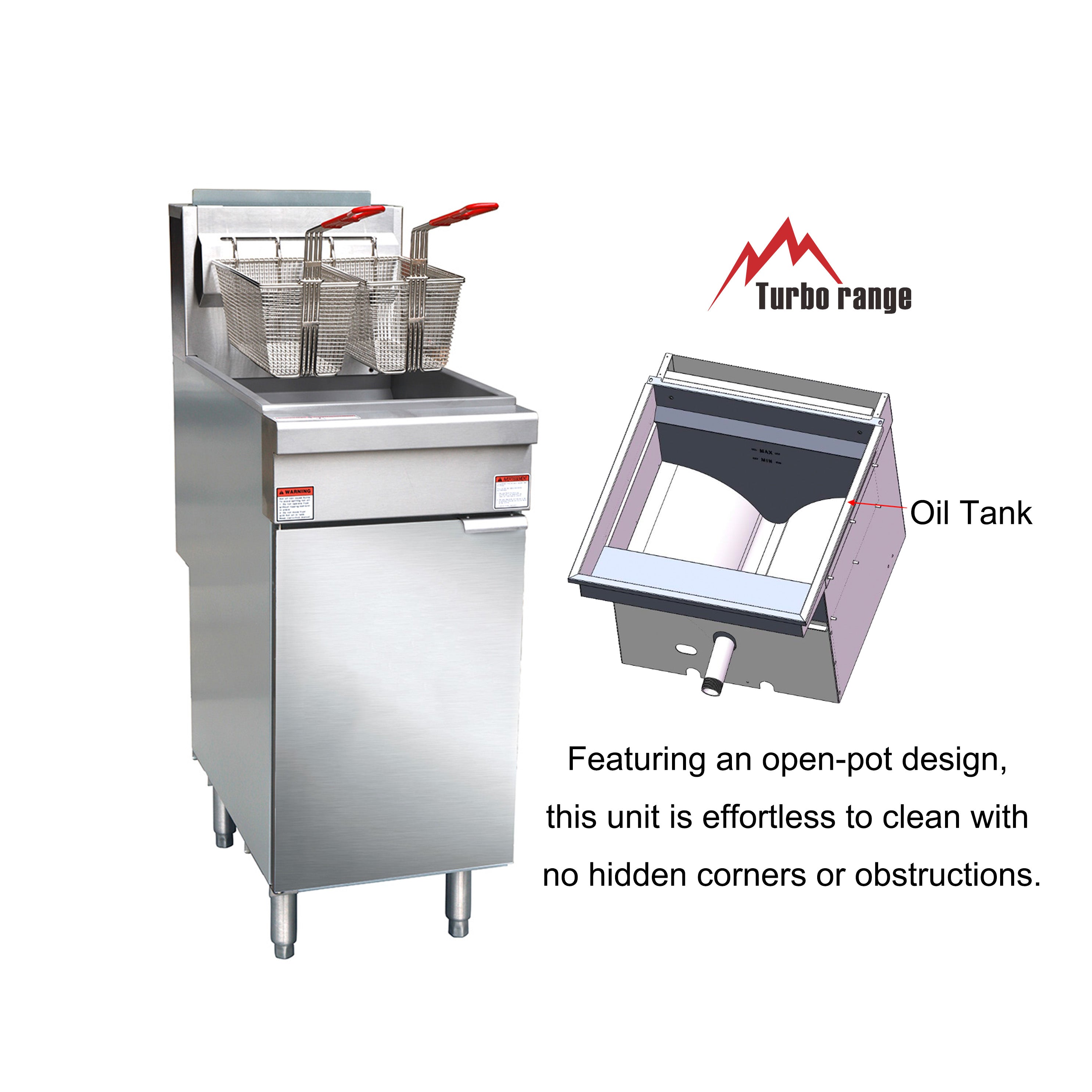 Turbo Range TR-VF50-NG, Natural Gas Open Pot Deep Fryer- 130,000BTU - Chefcoca
