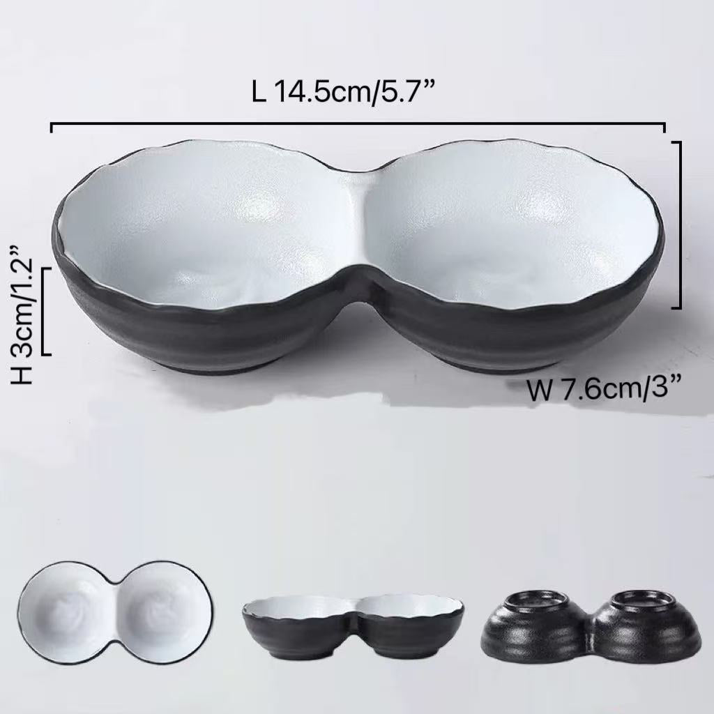 CHEFCO,CT-023,Two-Compartment Round Condiment Dish, Matte Black & Gray - Chefcoca