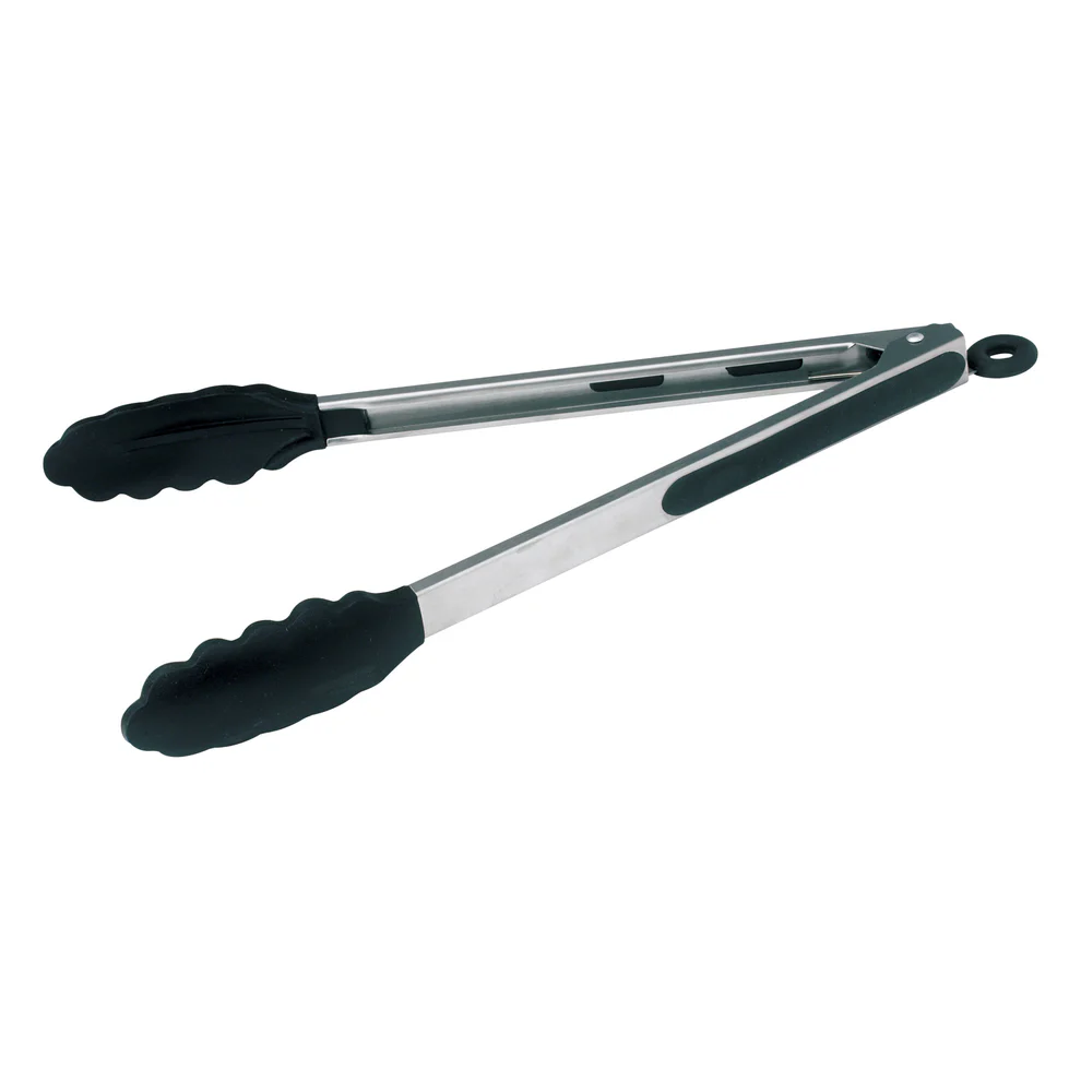 UTS-12K - Silicone Grip Utility Tongs with Lock Clip, Stainless Steel -12" - Chefcoca