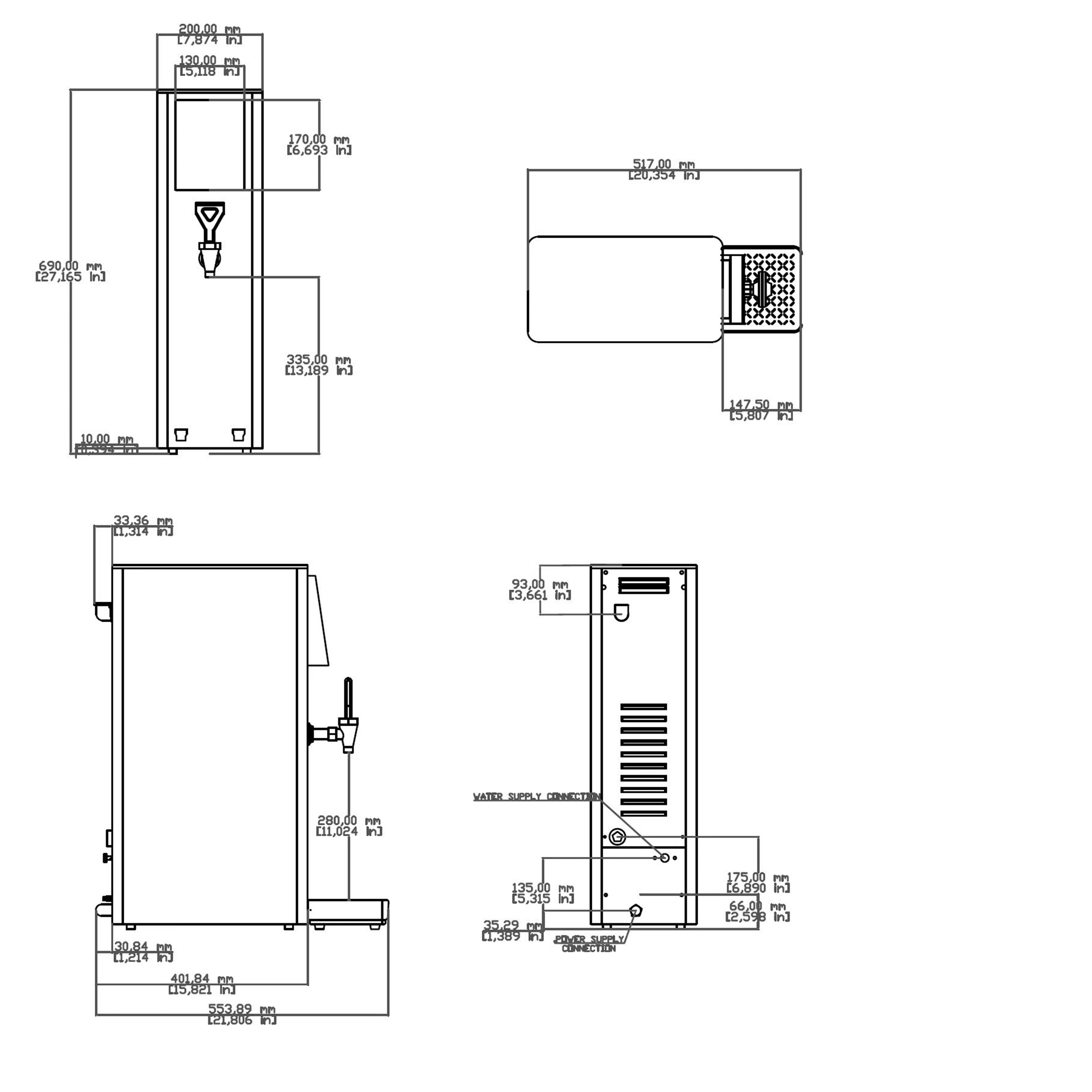 Turbo Range, WB-5G-15L,  15 L/3000W Hot Water Tower, Countertop hot water dispenser - Chefcoca