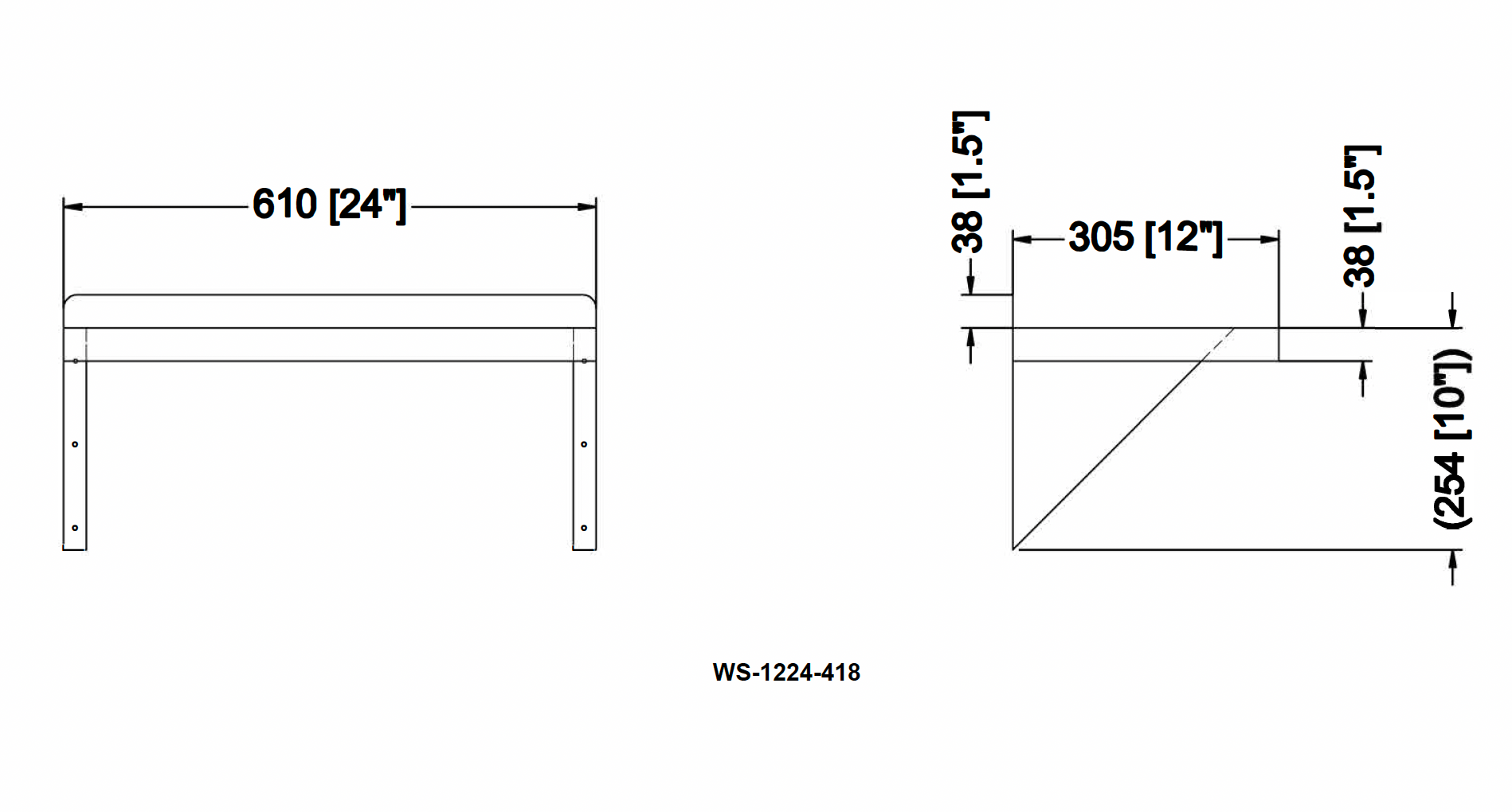 Metal 304, WS-1224-418, 18 Gauge 430 Stainless Steel Solid Wall Shelf 12"width x 24" length