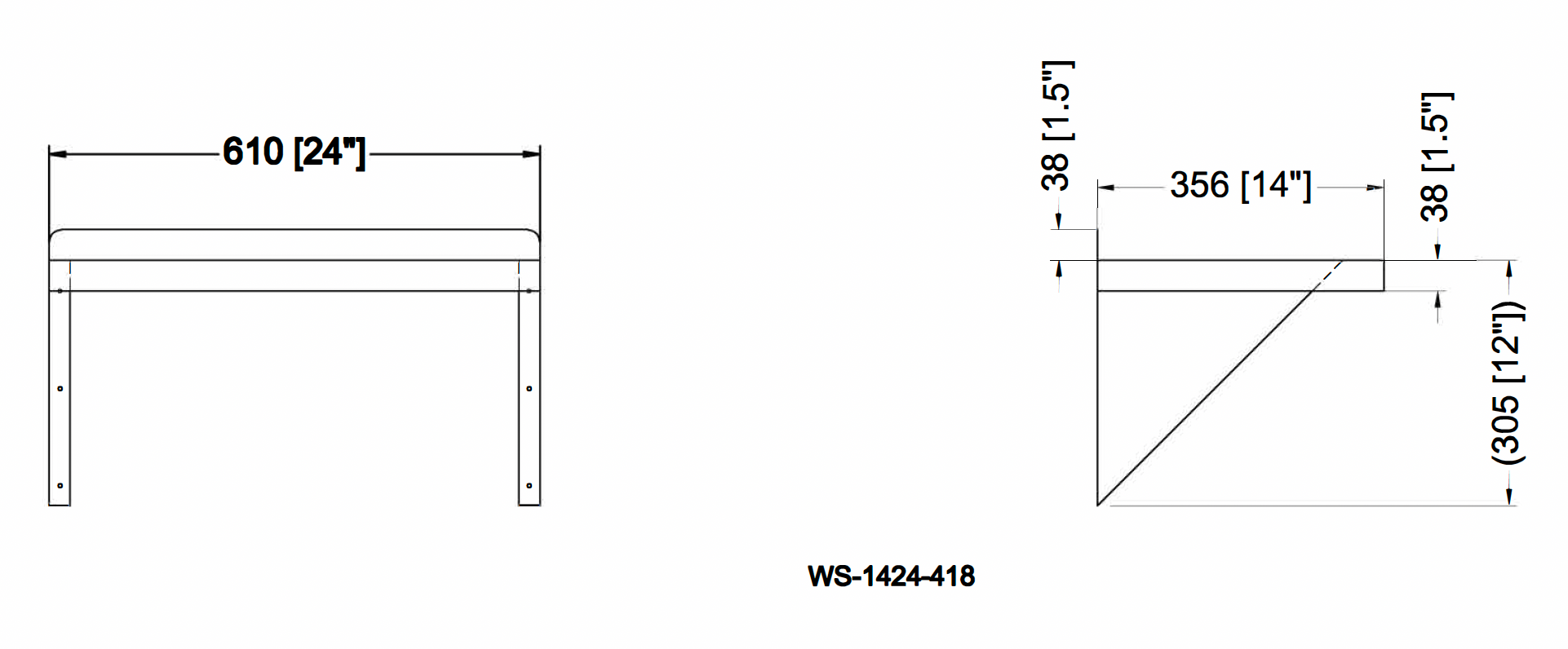 Étagère murale solide en acier inoxydable 430, calibre 18, 304 mm de largeur