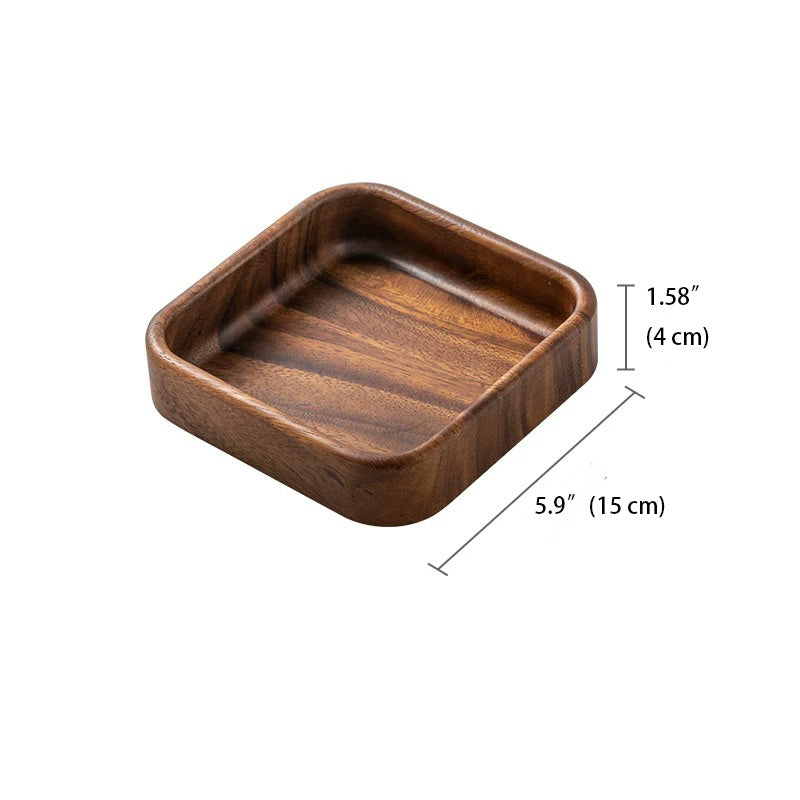 Wooden Round Snack Serving Deep Plate, Square