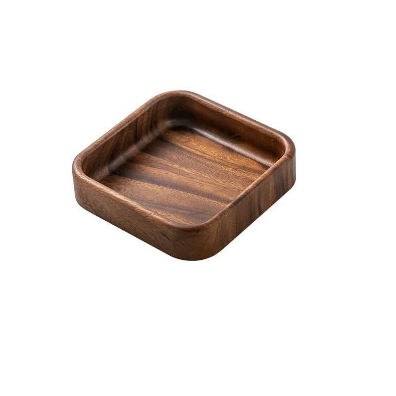 Wooden Round Snack Serving Deep Plate, Square