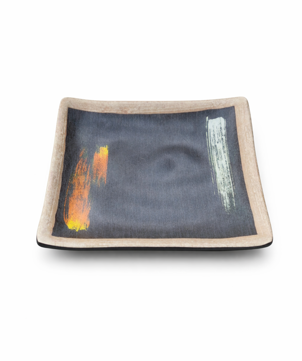 CHEFCO, WT4415G,6" Melamine Black Square Plate with White & Golden Pattern - Chefcoca