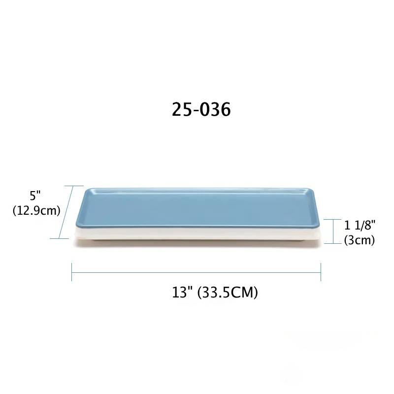 16" & 13" Melamine Rectangular Light Blue Plate with White Bottom (25-037 & 25-036)