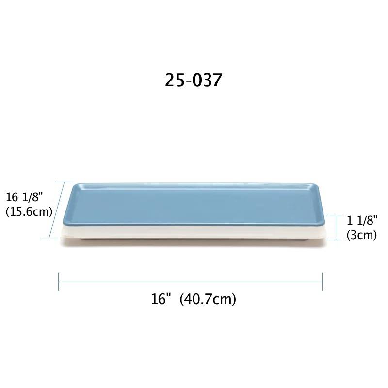 16" & 13" Melamine Rectangular Light Blue Plate with White Bottom (25-037 & 25-036)