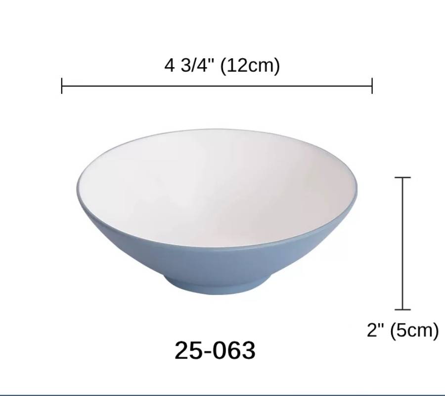 4 3/4" Dia Melamine Round Bowl, Light Blue Plate with White Bottom (26-063)