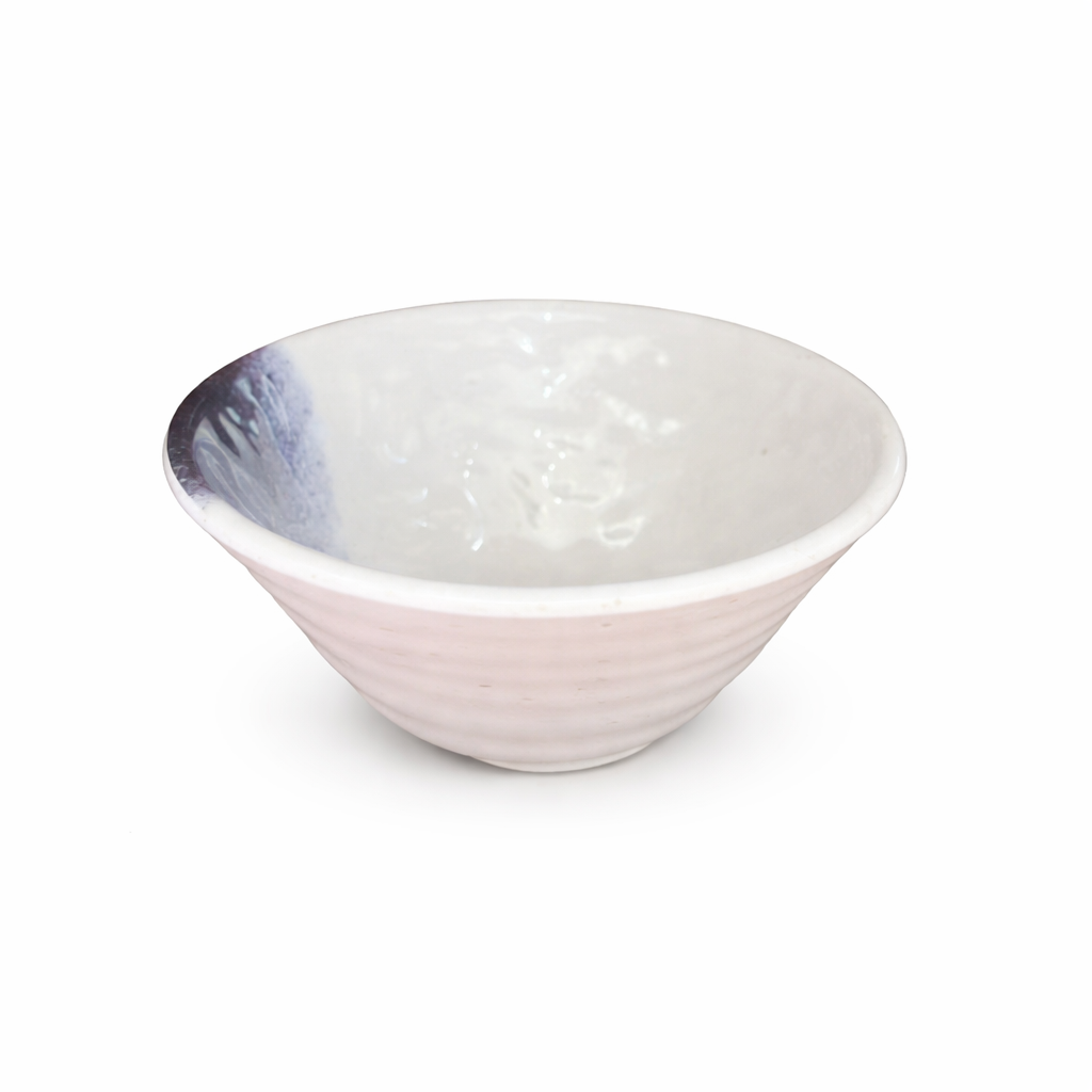 CHEFCO,BY5001K, 5" White Melamine Round Bowl with Dark Blue Pattern - Chefcoca