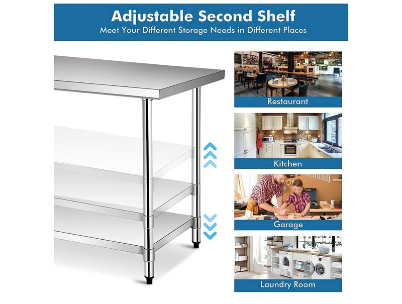 30" x 60" 14-Gauge 430 Stainless Steel Commercial Work Table with Galvanized Legs and Undershelf