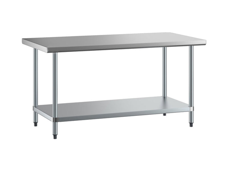 30" x 60" 14-Gauge 430 Stainless Steel Commercial Work Table with Galvanized Legs and Undershelf