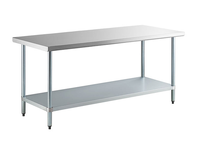 30" x 72" 14-Gauge 430 Stainless Steel Commercial Work Table with Galvanized Legs and Undershelf