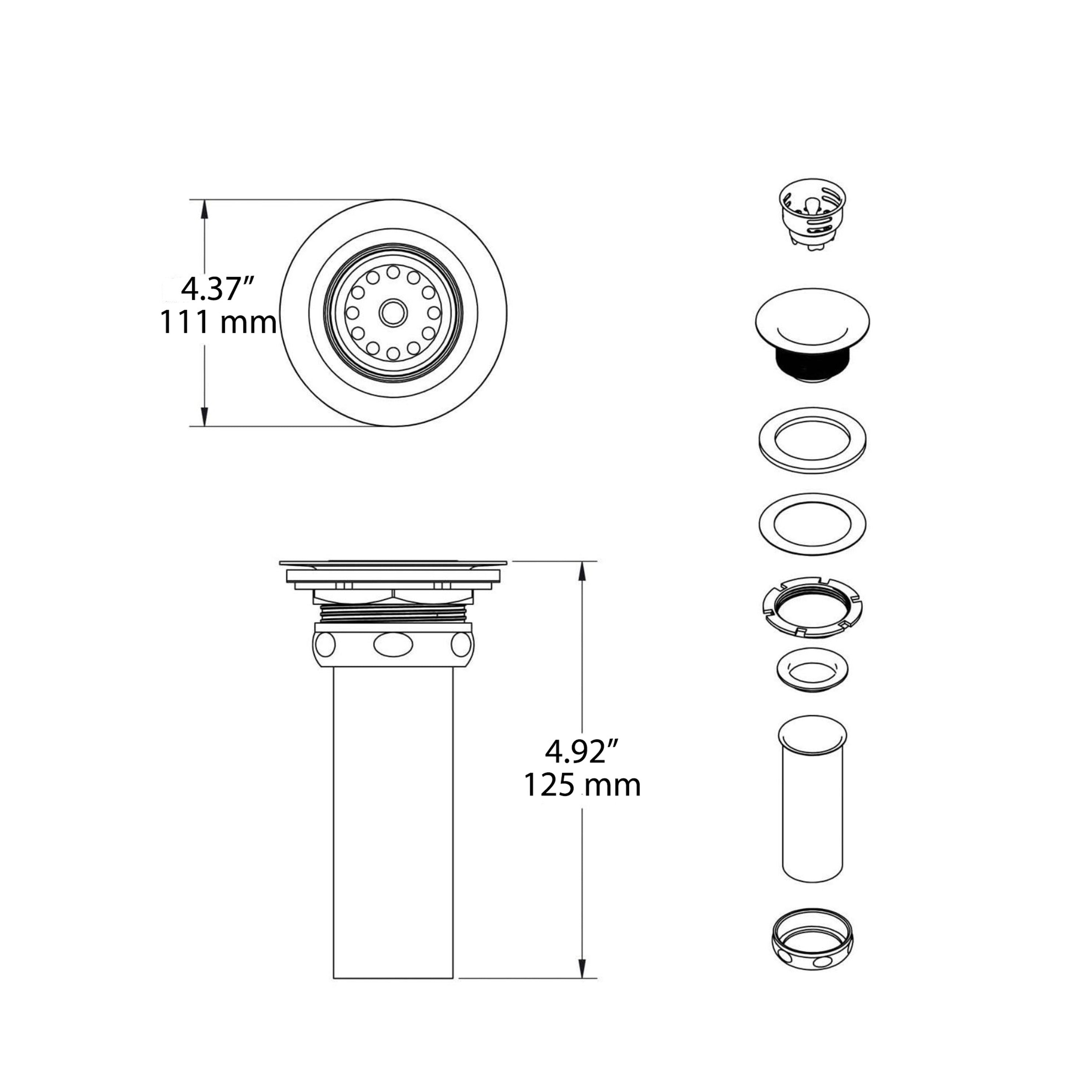 Chrome-Plated Sink Drain with Basket Strainer and Tailpiece, Large