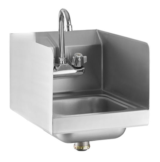 20-Gauge 304 stainless steel Wall Mounted Hand Sink with Gooseneck Faucet and Side Splash (16"W x 16-3/4"D x 12-3/5"H) - Chefcoca