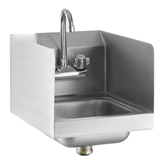 20-Gauge 304 stainless steel Wall Mounted Hand Sink with Gooseneck Faucet and Side Splash (16"W x 16-3/4"D x 12-3/5"H)