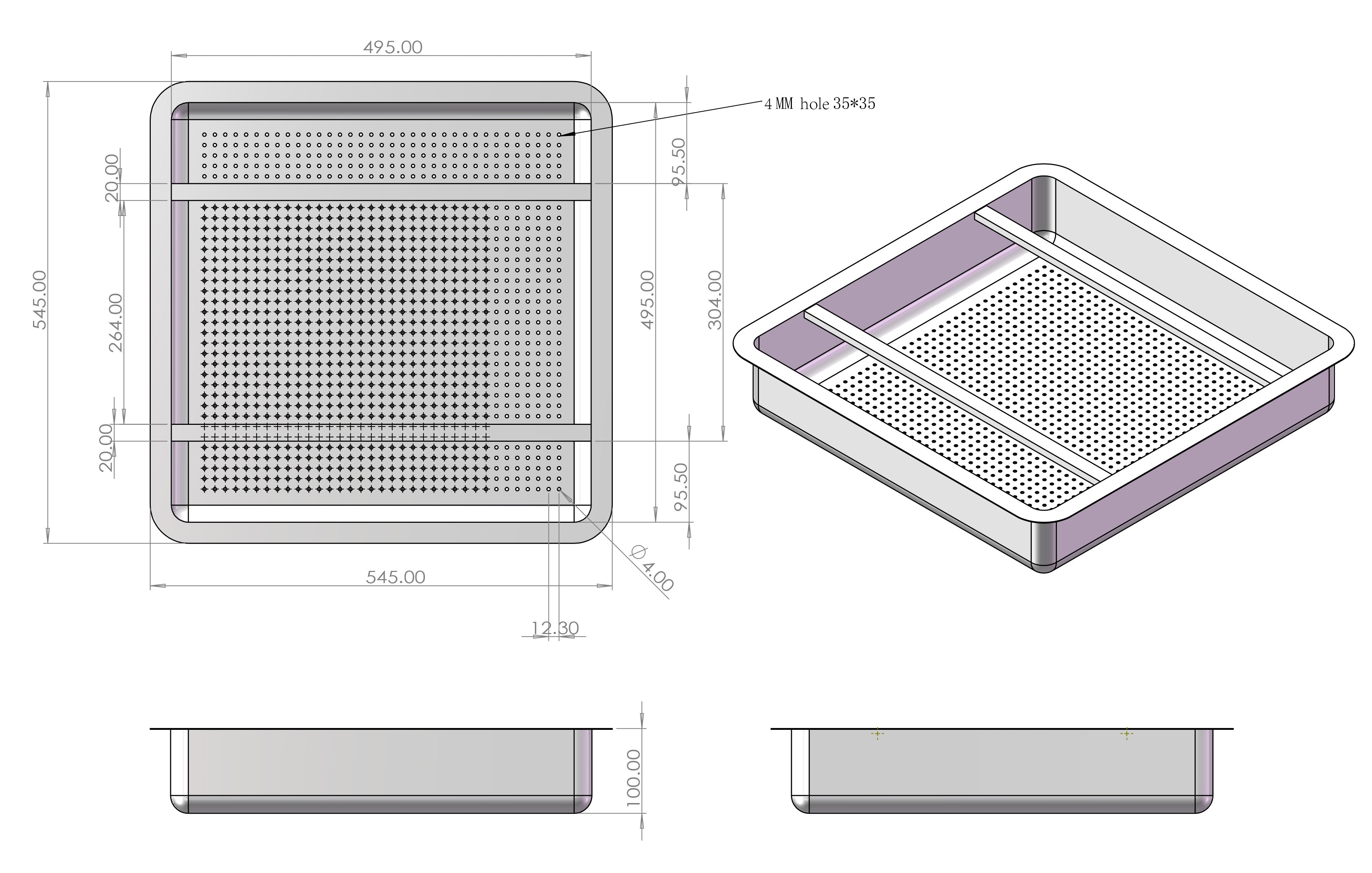 Metal 304, XPRDB-2020-318, Stainless Steel Pre-Rinse Basket,20" x 20" x4" H - Chefcoca
