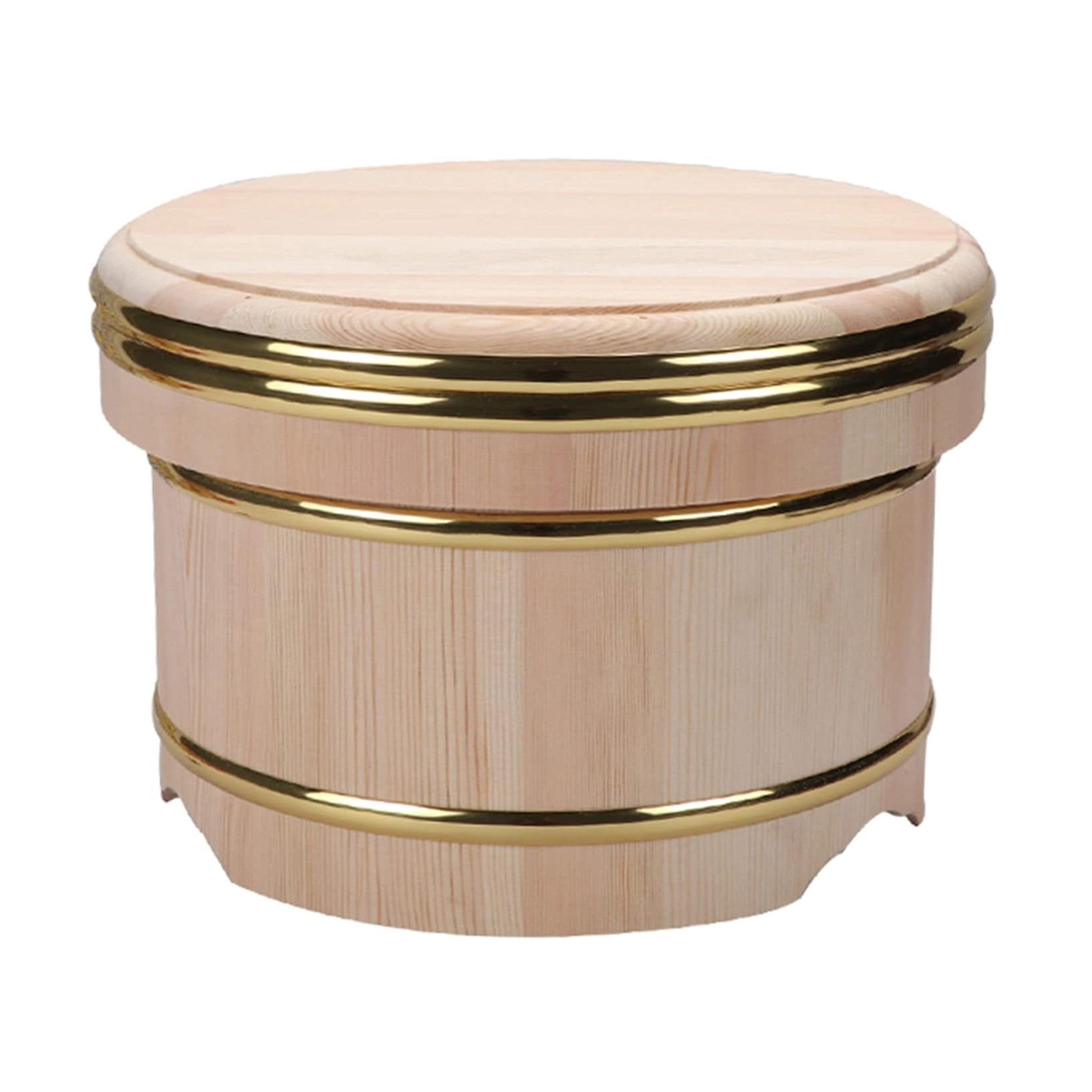 Japanese-Style White Pine Sushi Rice Bowl with Lid, Wood Round Hangiri Sushi Rice Mixing Bucket, for Sushi Oke