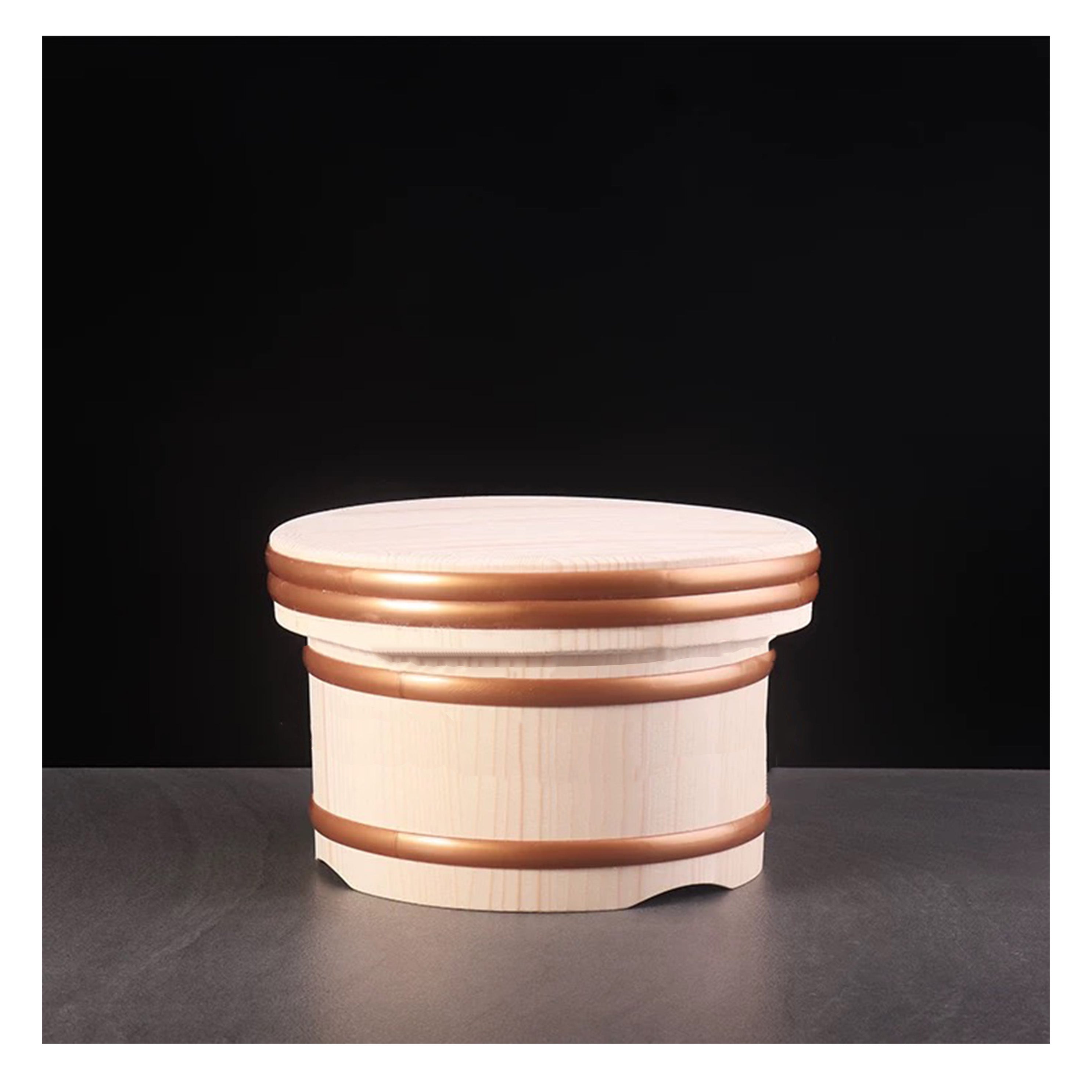 Japanese-Style White Pine Sushi Rice Bowl with Lid