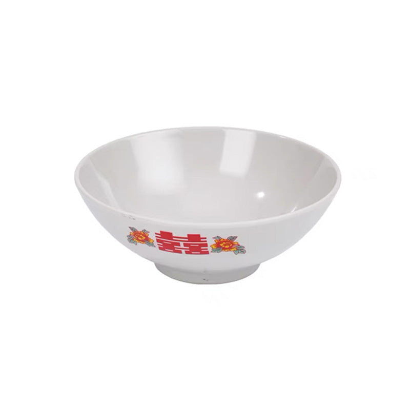 Round Light Grey Noodle Bowl with "XI" & Flowers Pattern