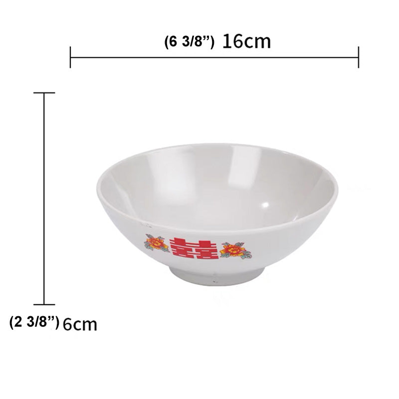 Round Light Grey Noodle Bowl with "XI" & Flowers Pattern