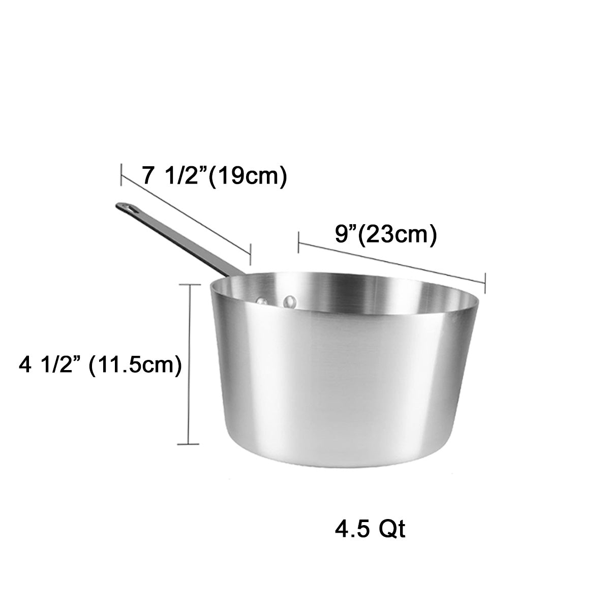 Heavy-Weight Tapered Aluminium Natural Finish Sauce Pan, 3mm Thickness